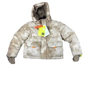 All In Motion Kids XS (4/5) Tan Camo Short Puffer Jacket Lined Warmest Coat NWT